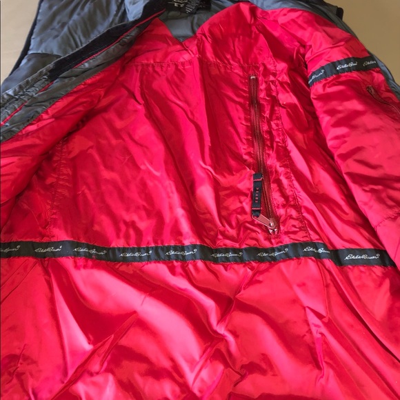 Eddie Bauer Men’s Ebtek Primaloft Charcoal Grey & Red Quilted Vest sz Tall Lg - Picture 13 of 15